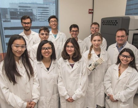 Students attending the high school internship at the Biomaterials Lab with instructors and supervisors