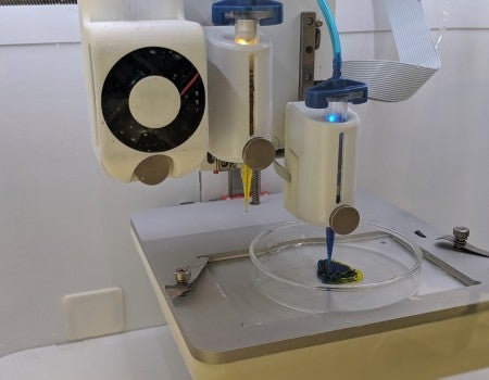3D printer fabricating with a hydrogel material.