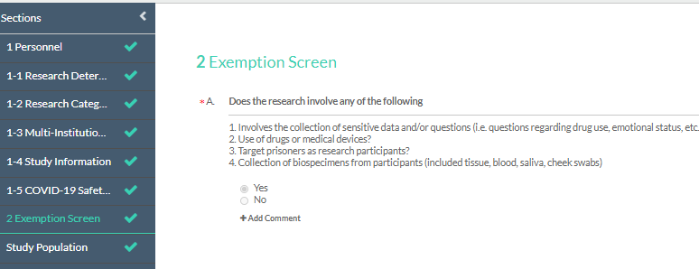 Exemption Screen