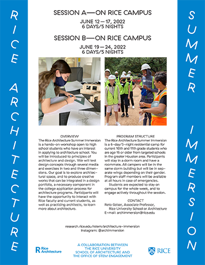 Rice Architecture Summer Immersion flyer