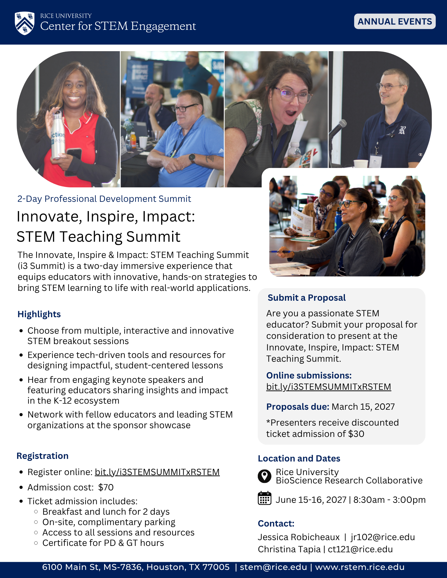 Innovate, Inspire, Impact: STEM Teaching Summit flyer