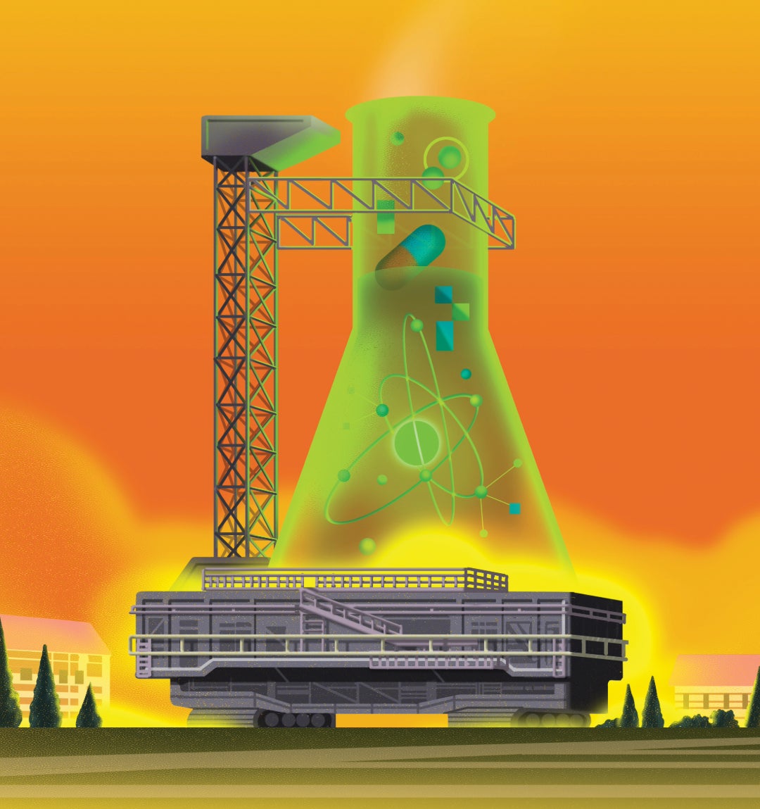 Illustration of beaker on a launch pad
