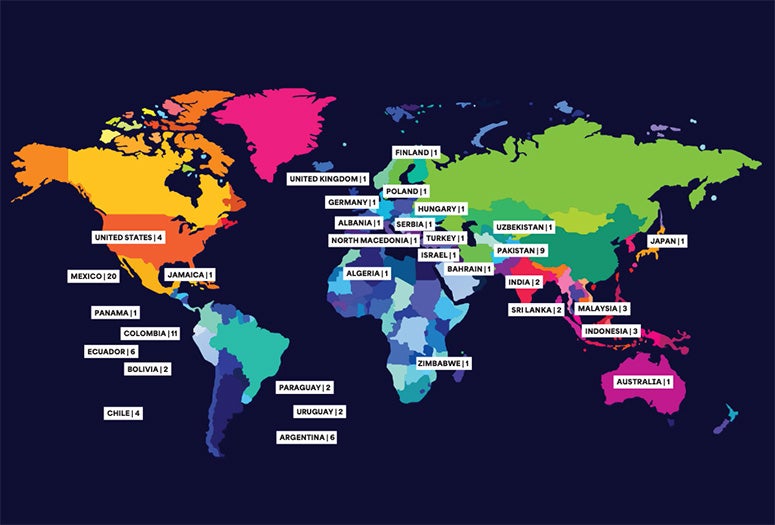 Map of world showing Fulbright Scholars