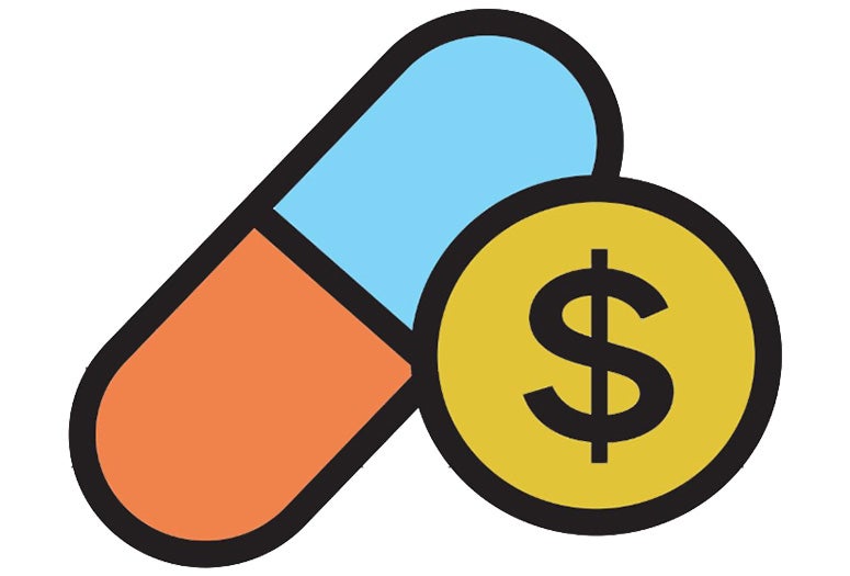 illustration of a pill and dollar sign
