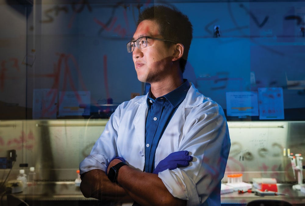 Photo of Han Xiao in the lab
