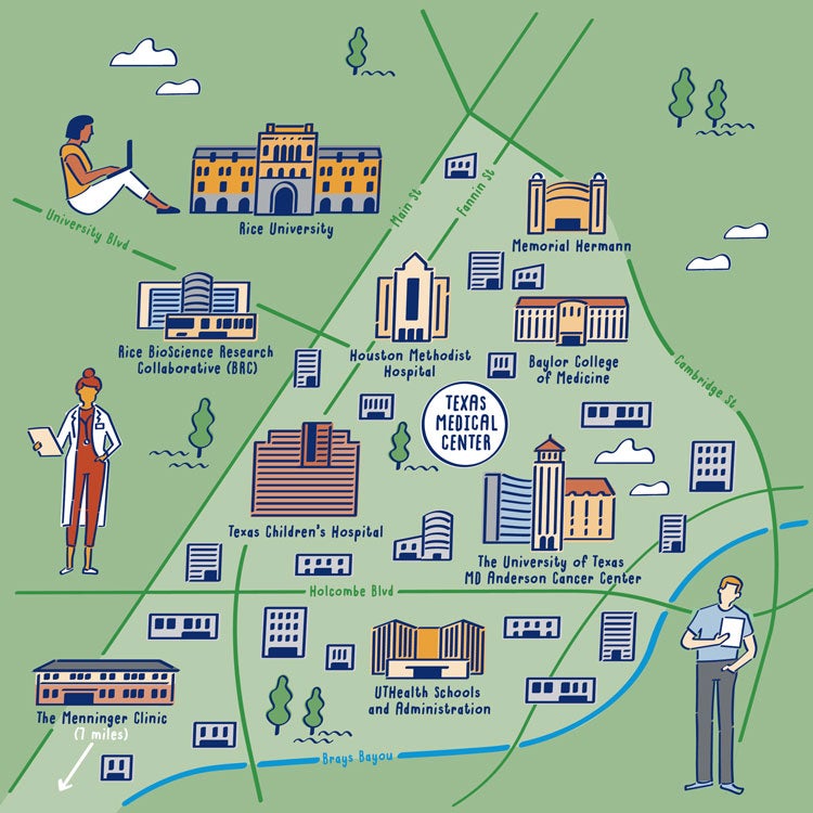 Illustrated map of the Texas medical center