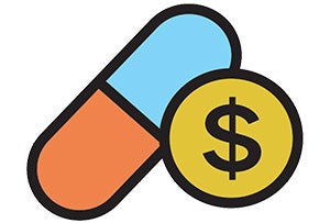 illustration of a pill and dollar sign