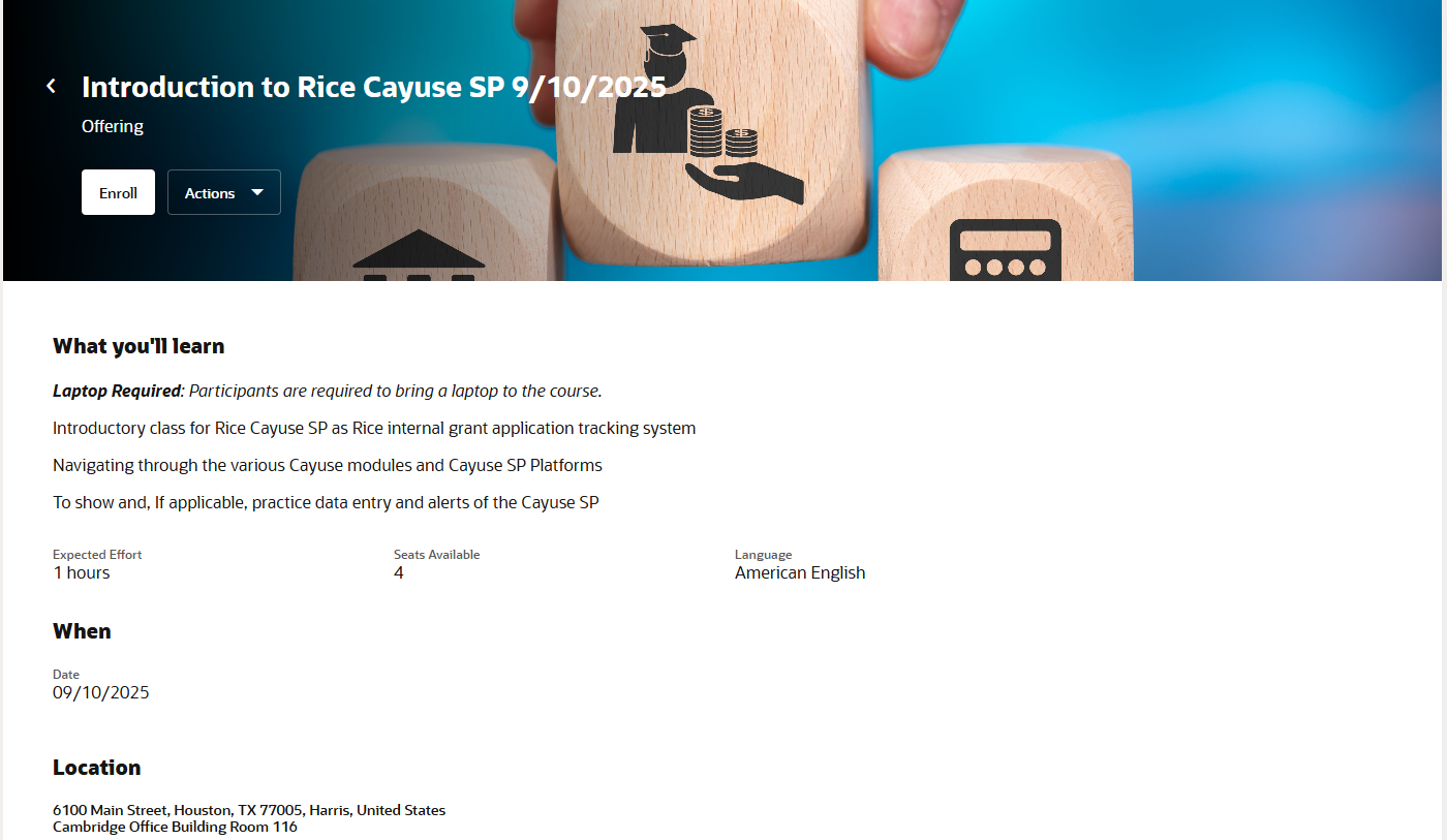 Cayuse SP training classes for September through December